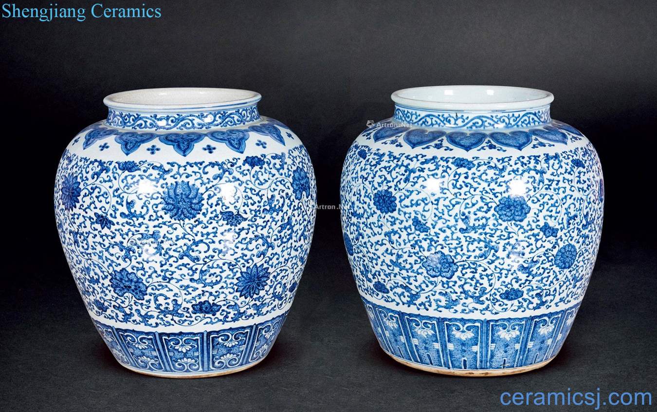 Qing qianlong Blue and white lotus flower is big