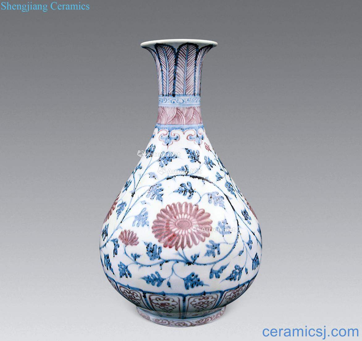 Qing dynasty blue-and-white youligong volume lotus grain okho spring bottle