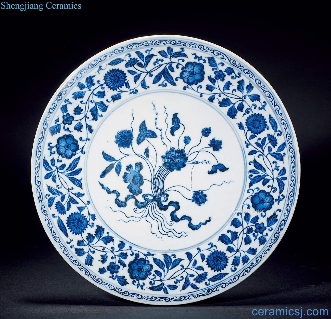 Qing dynasty blue and white porcelain plate flowers