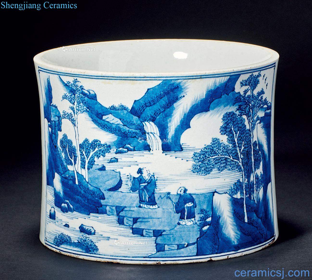 The qing emperor kangxi Blue and white pen sea landscape characters