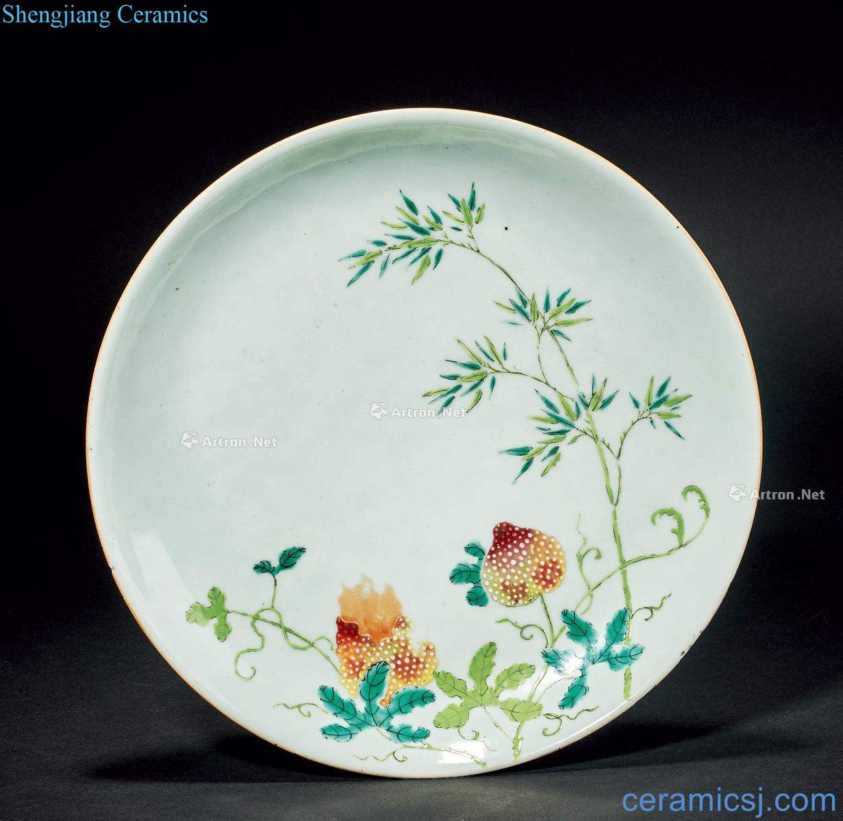 Qing qianlong pea green wall pastel litchi plate