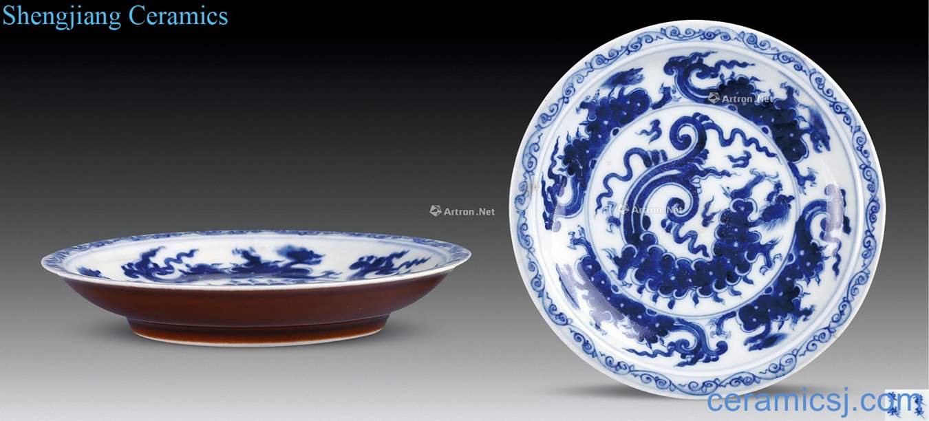 Qing fear hall Blue and white dragon plate (a pair of two)