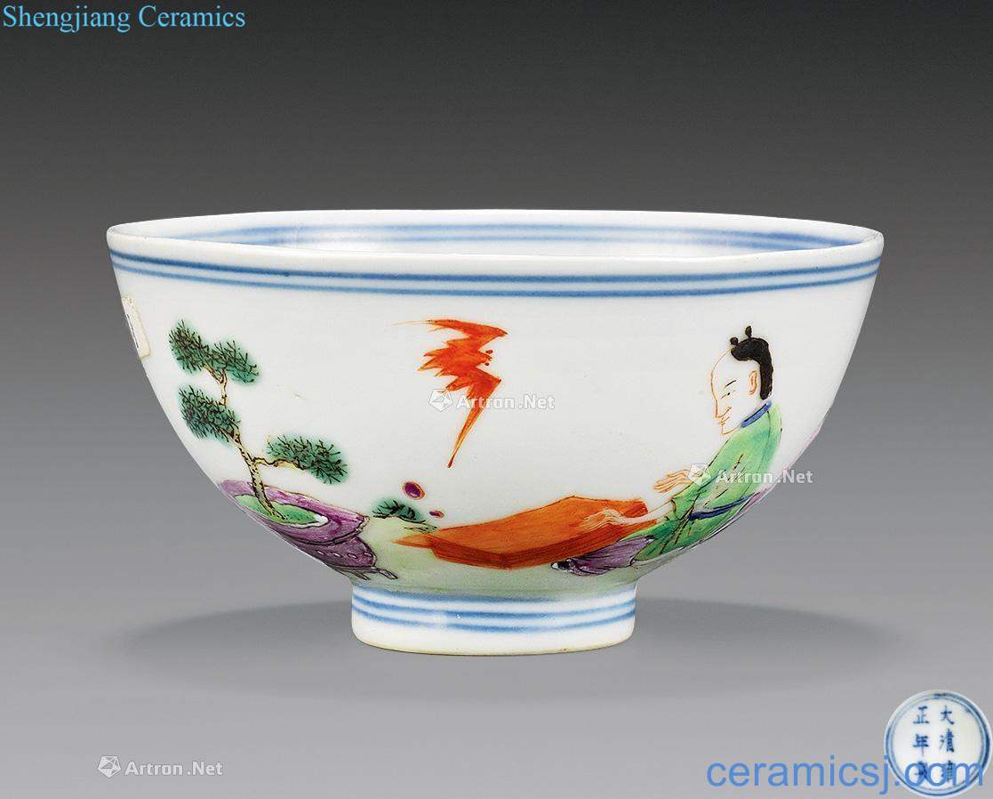 Qing yongzheng pastel character lines small bowl