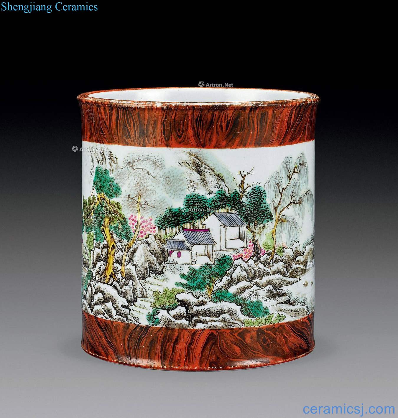 Qing yongzheng bionic grain pastel landscape brush pot