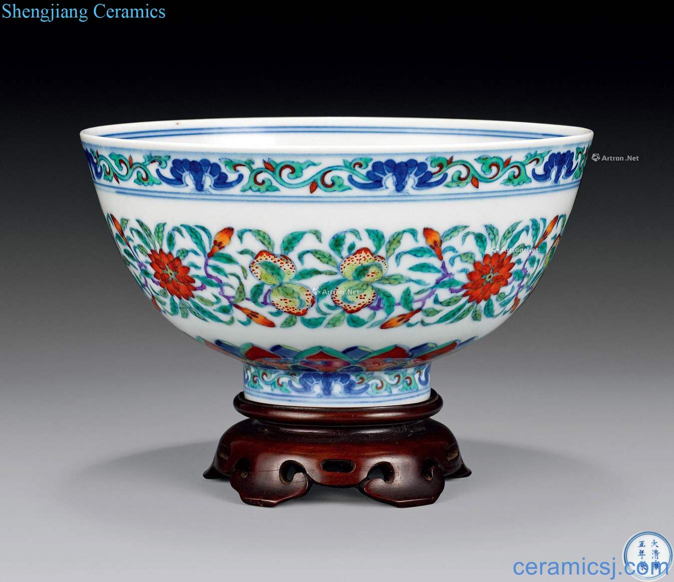 Qing yongzheng bucket color peach green-splashed bowls