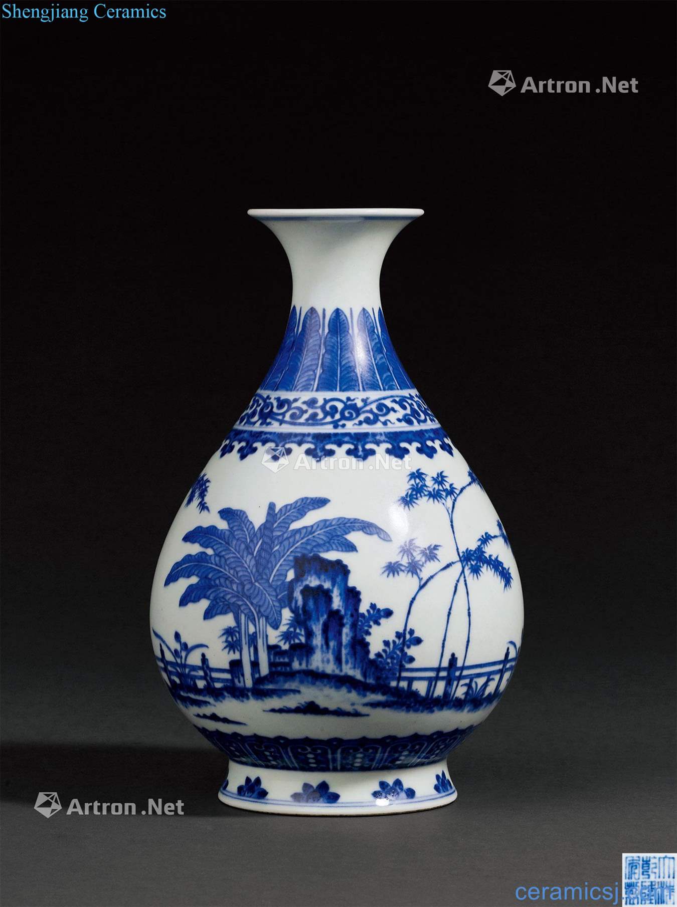 Qing qianlong Blue and white bamboo stone figure okho spring bottle of banana