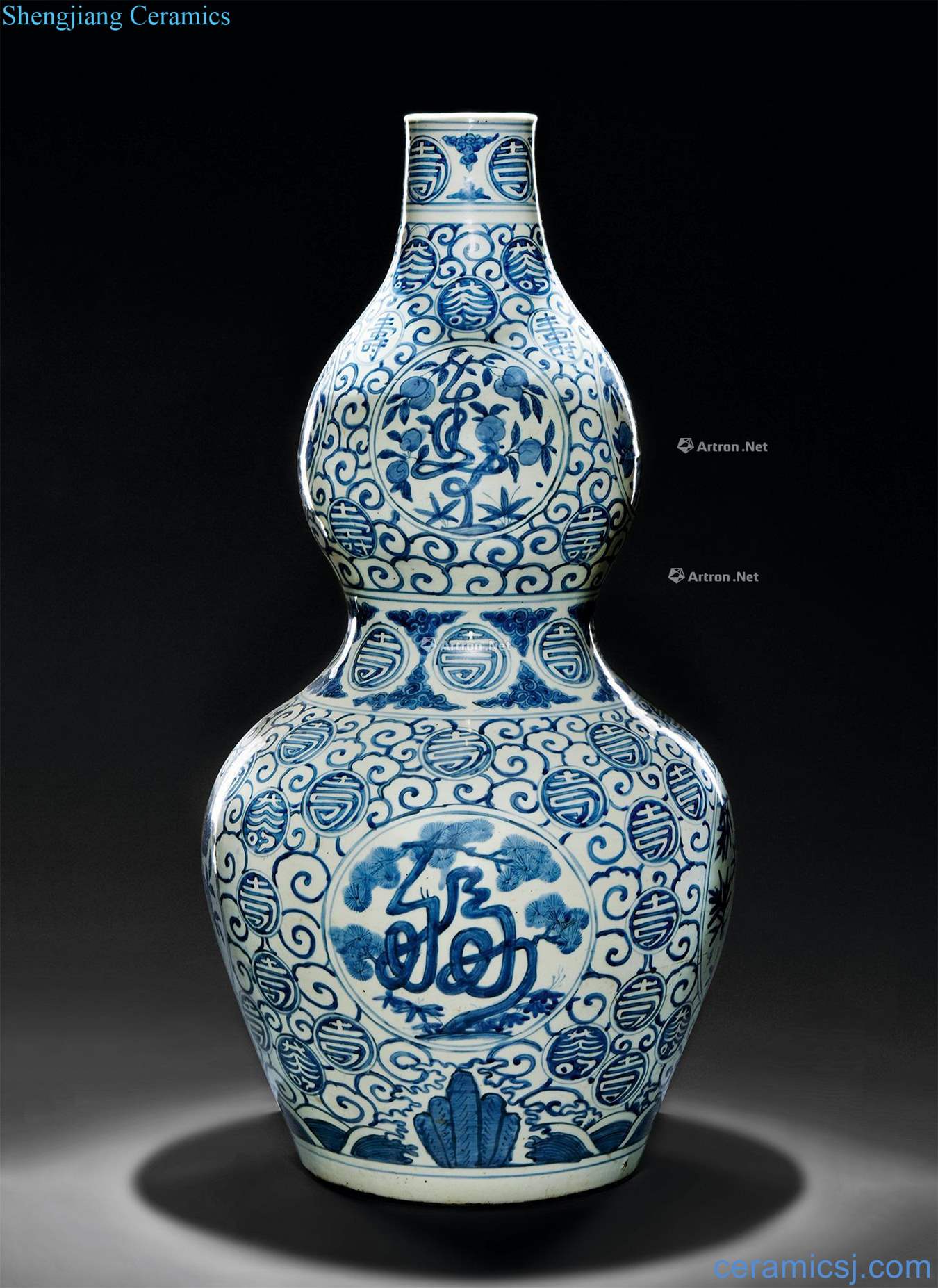 MingJia blue and white "live", wen qing gourd bottle