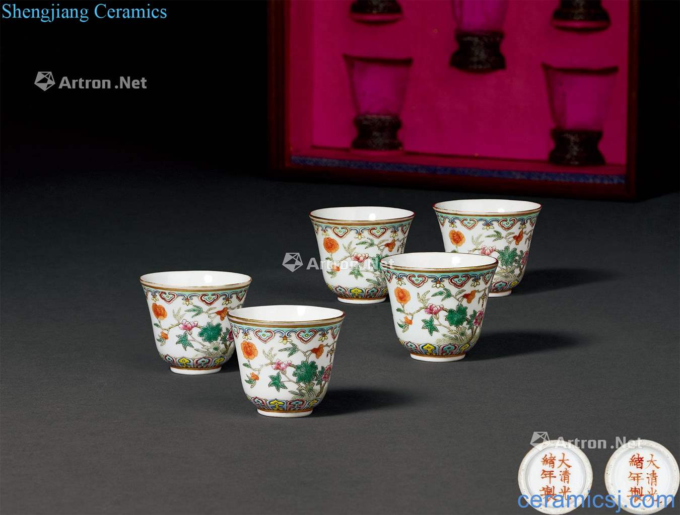 Pastel reign of qing emperor guangxu prosperous Wan Niantu cup (a group of five)