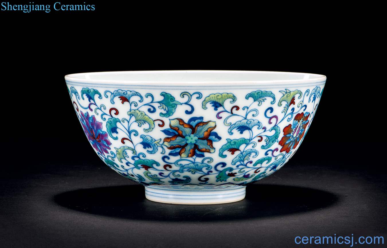Qing yongzheng dou colors branch flowers green-splashed bowls