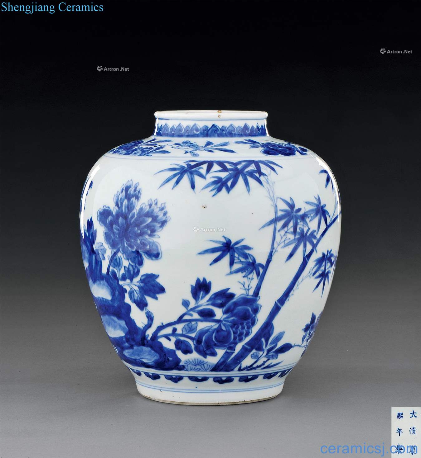 The qing emperor kangxi porcelain grain tank "bamboo stone flower"