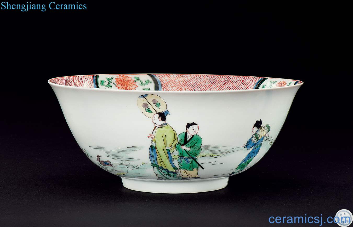Ming hongzhi White glaze and kangxi colorful stories of "love of xihe goose" dishes