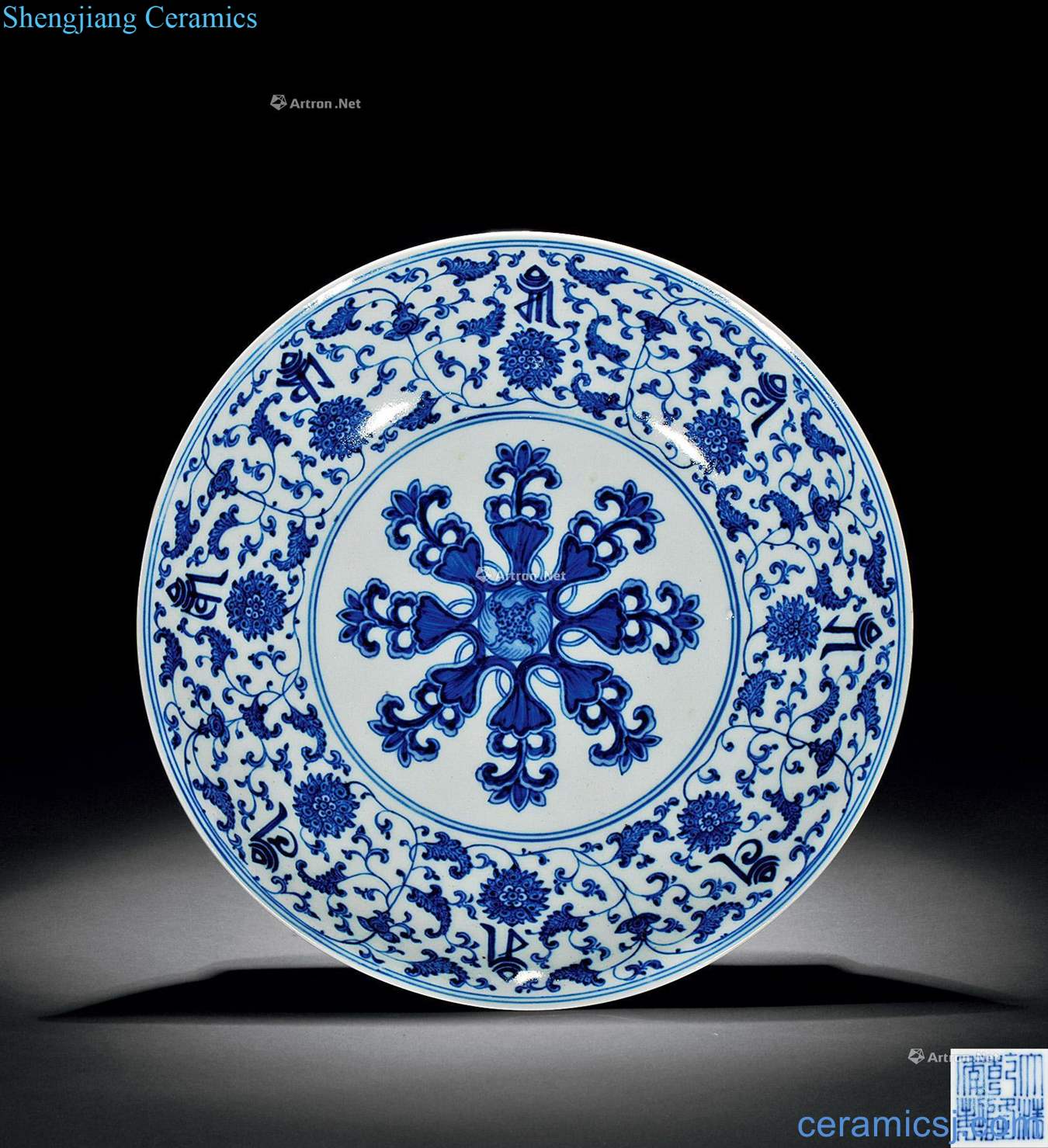 Qing qianlong blue flower "" lotus treasure phase tray
