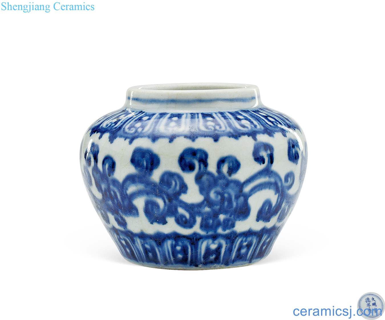 Ming xuande Blue and white branches of ganoderma lucidum grain canister
