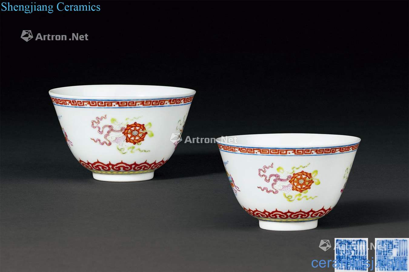 Qing qianlong pastel eight auspicious green-splashed bowls (a)