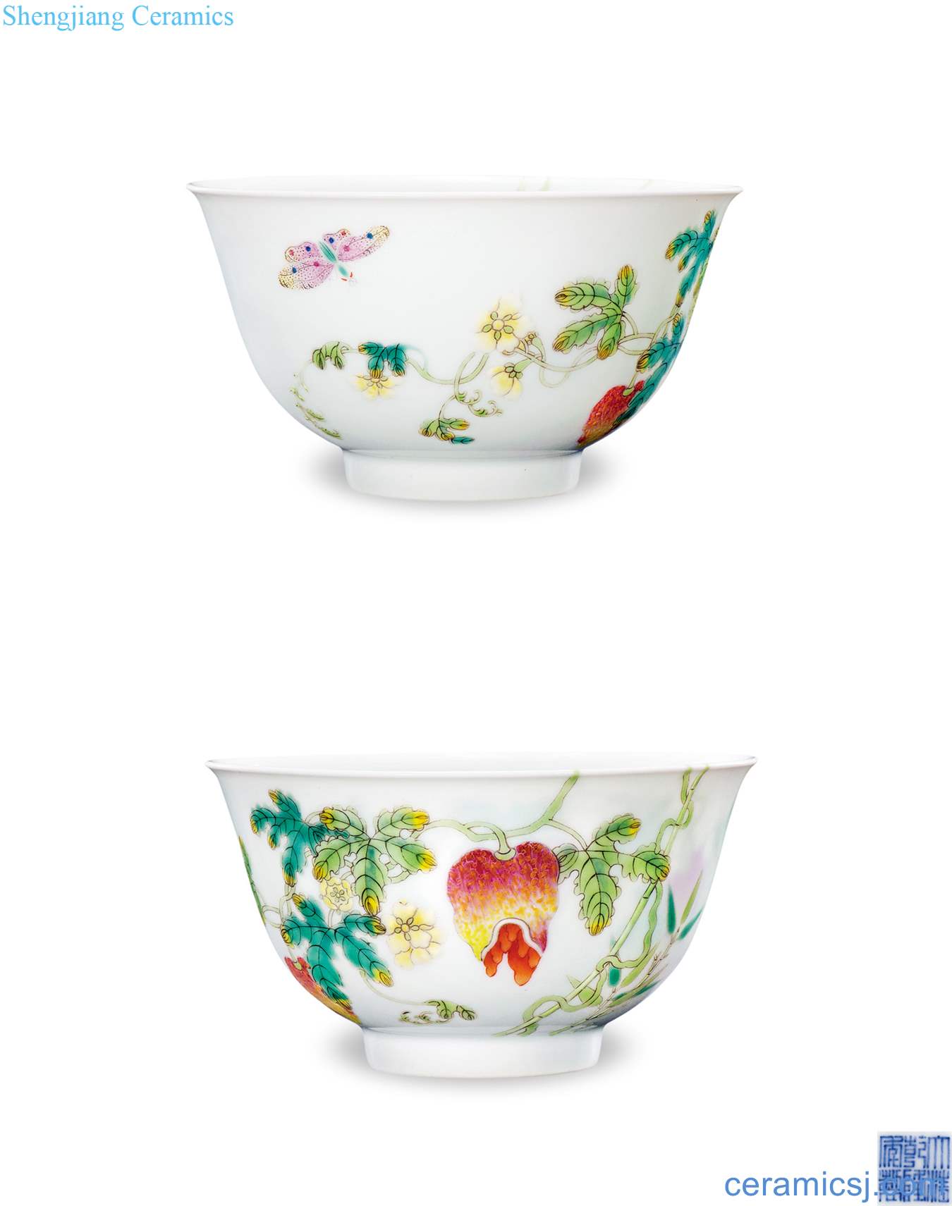 Qing qianlong pastel branch butterfly lai melon bowls