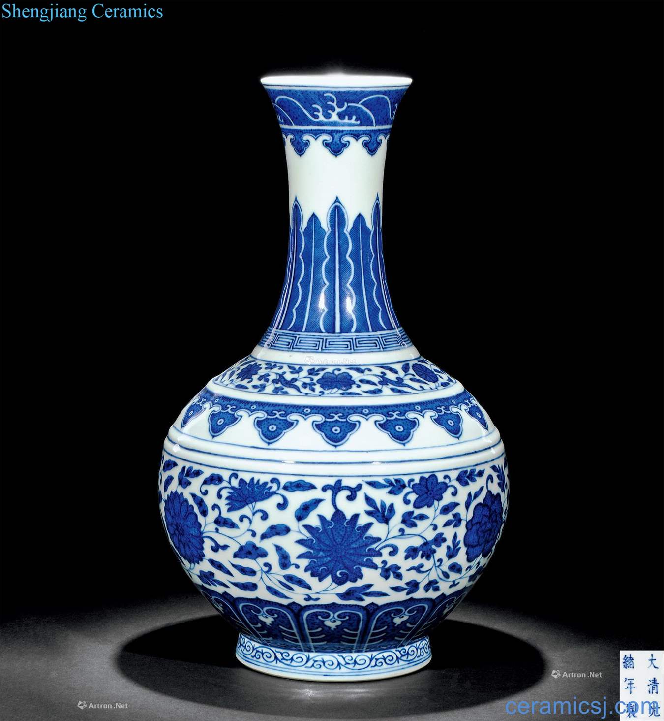 Blue and white "lotus flower" reign of qing emperor guangxu grain design