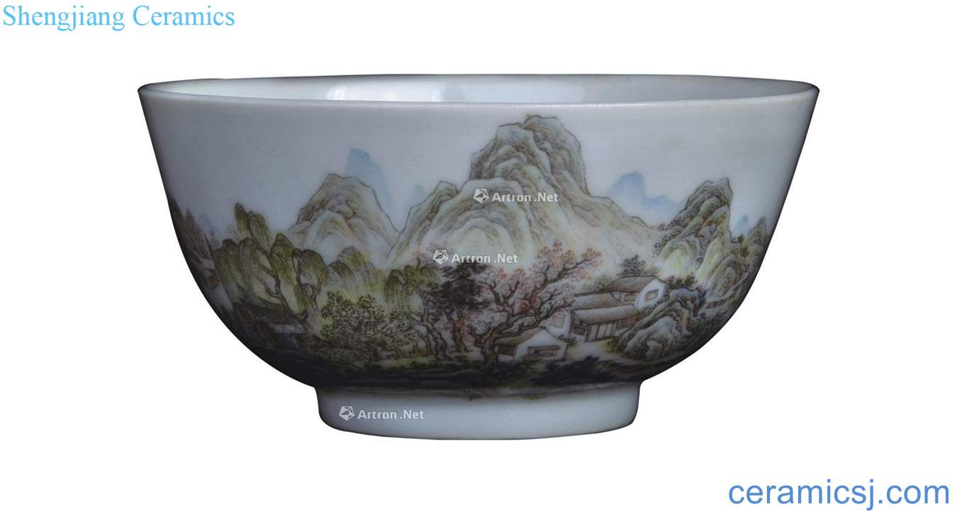 Qianlong shallow color landscape character poems bowl (a)