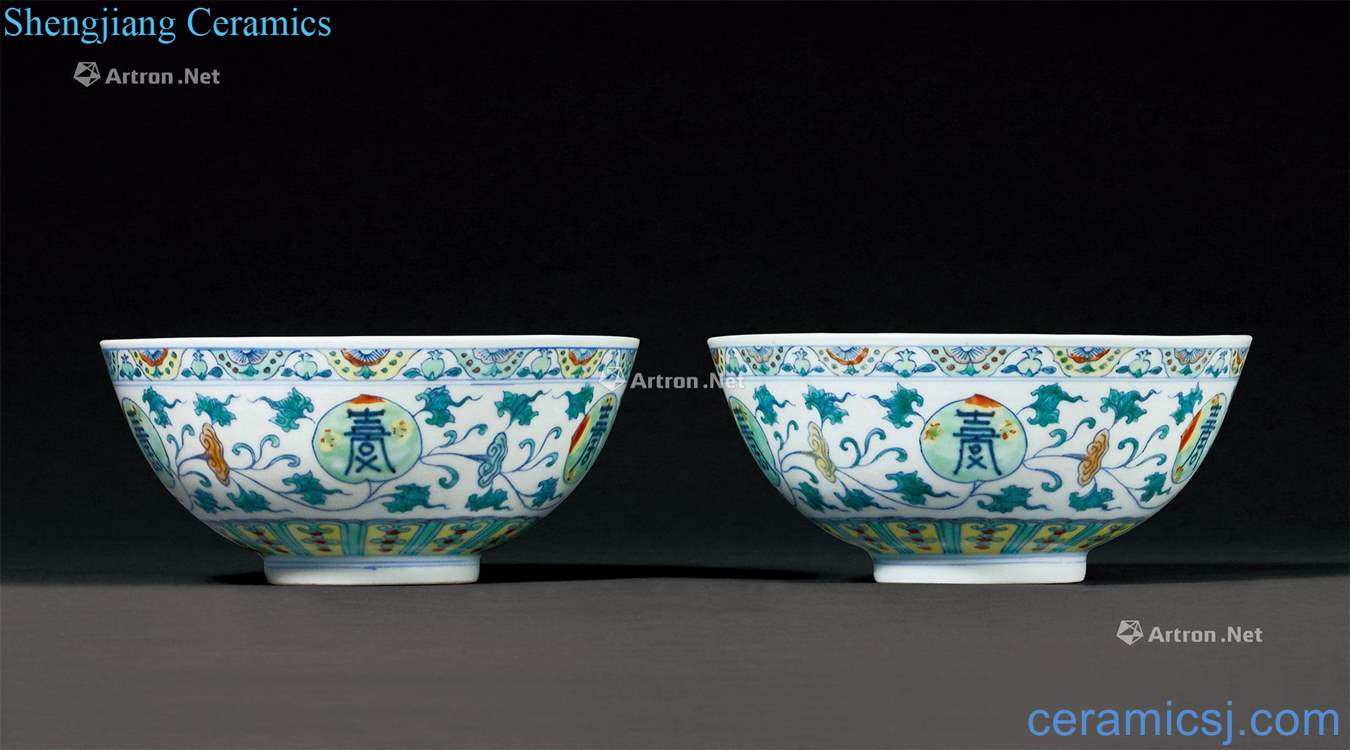 The qing emperor kangxi dou zhi peach colors branches green-splashed bowls life of words