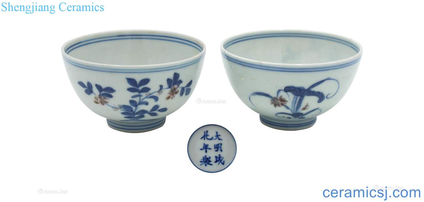 Blue and white youligong flower grain cup two things (a)