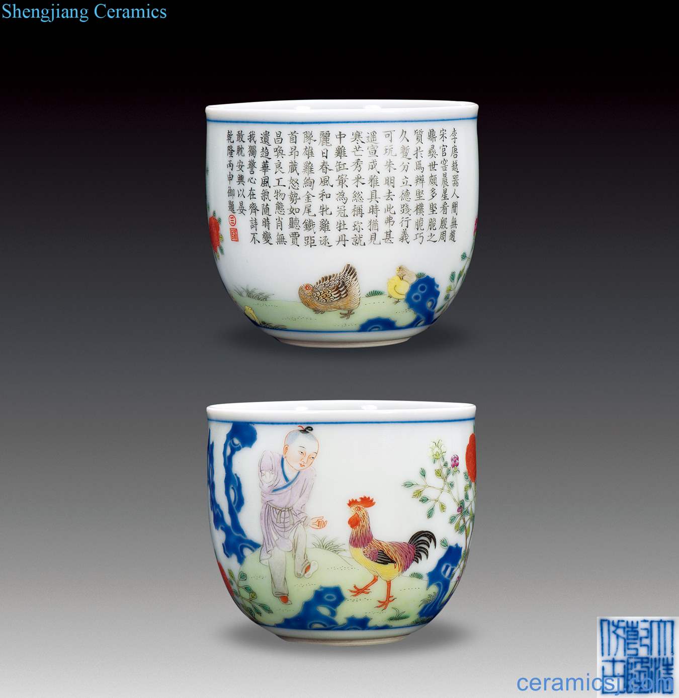 Qing qianlong pastel cylinder cup chicken