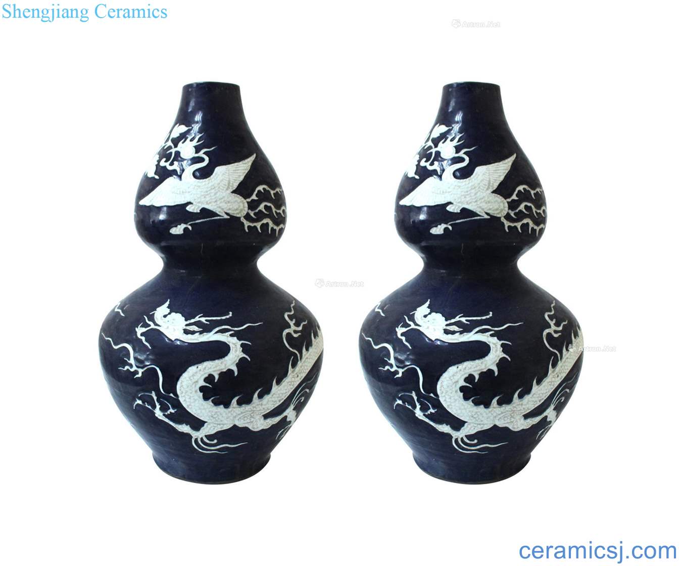 yuan Blue glaze white longfeng grain gourd bottle (2 a)