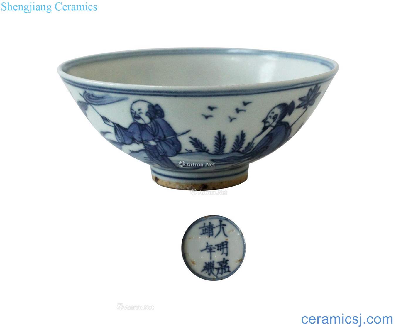 Stories of blue and white lines bowl (a)