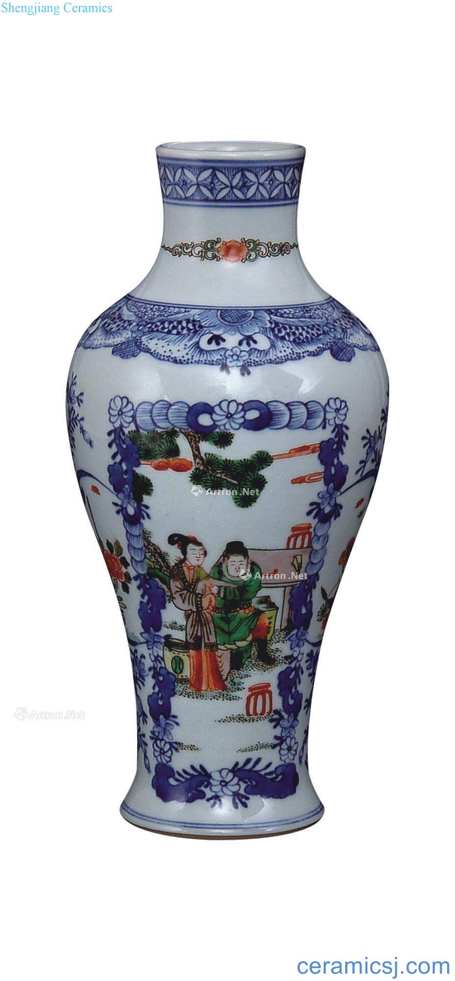 Kangxi porcelain colorful characters story lines may bottle (a)