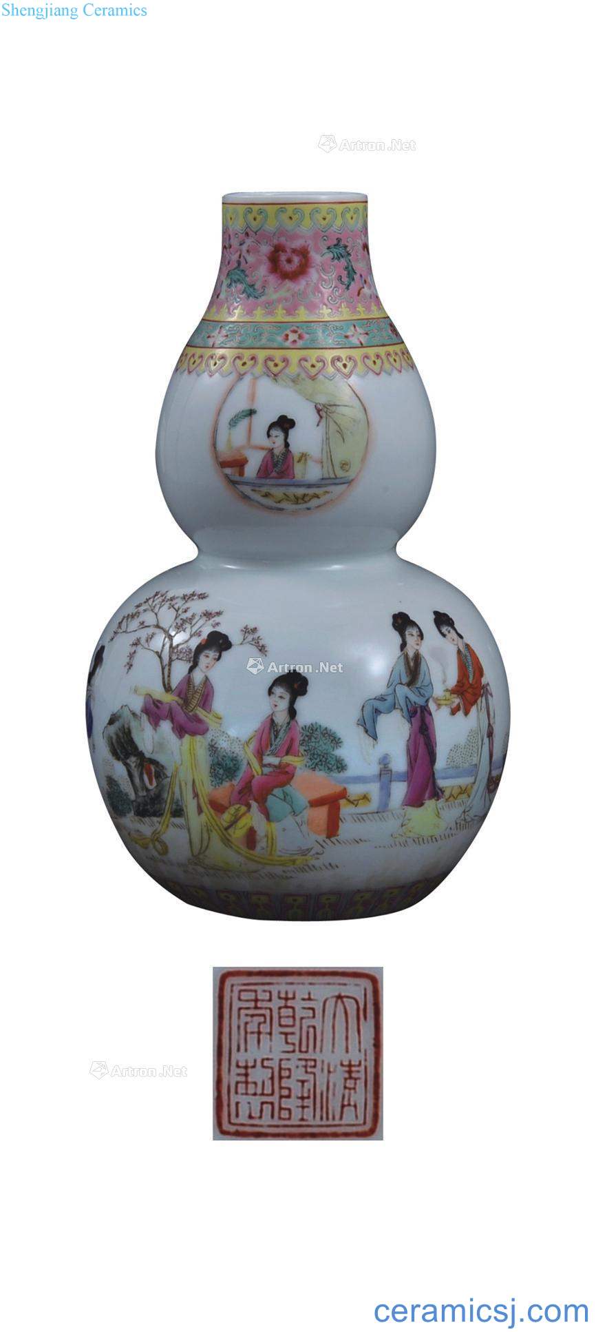 Qianlong pastel traditional Chinese characters poetry bottle gourd (a)