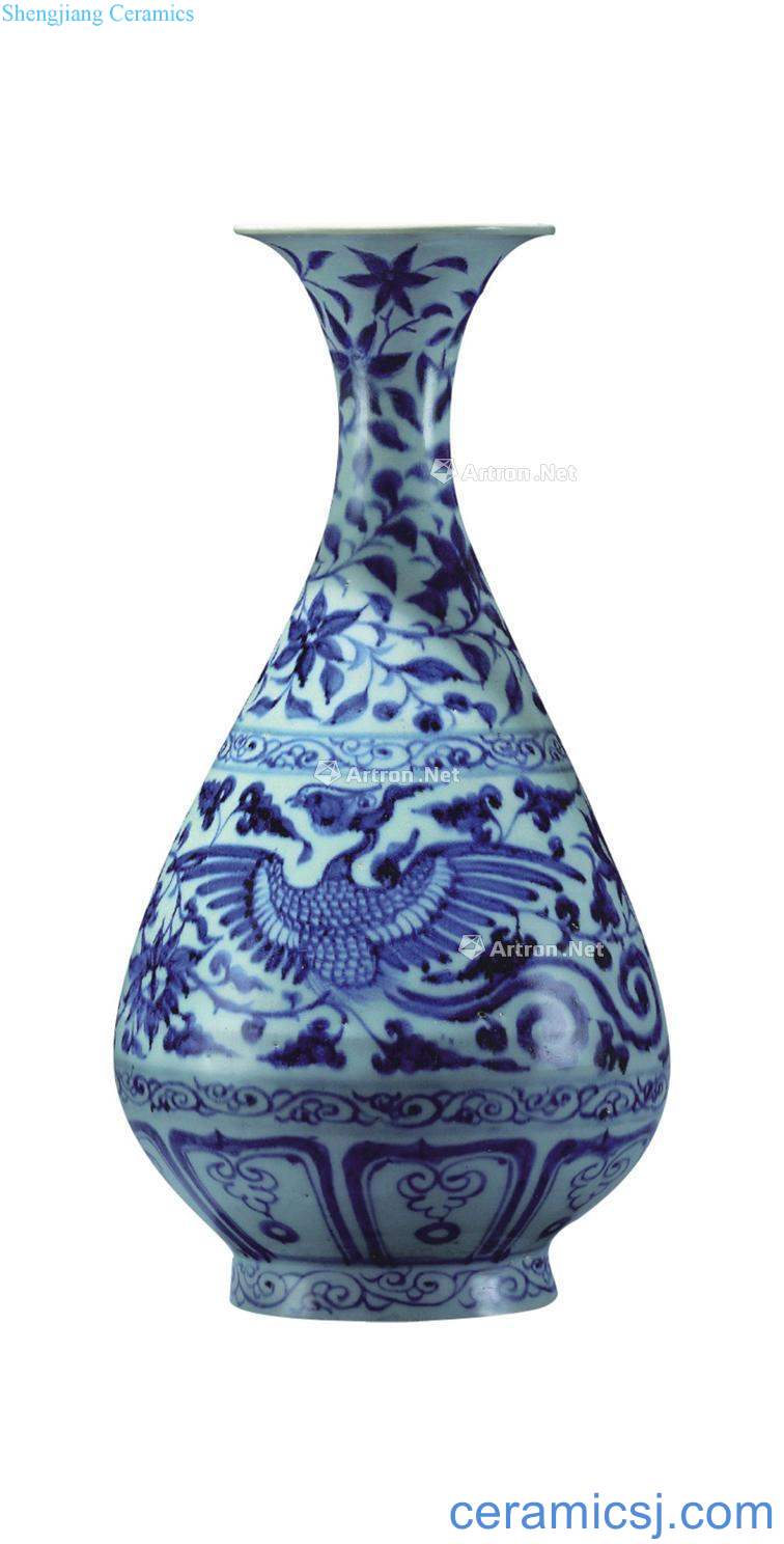 yuan Blue and white chicken wear flowers okho spring bottle (a)