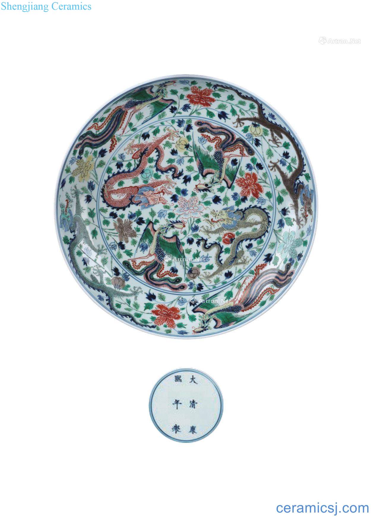 Blue and white color longfeng plate (a)