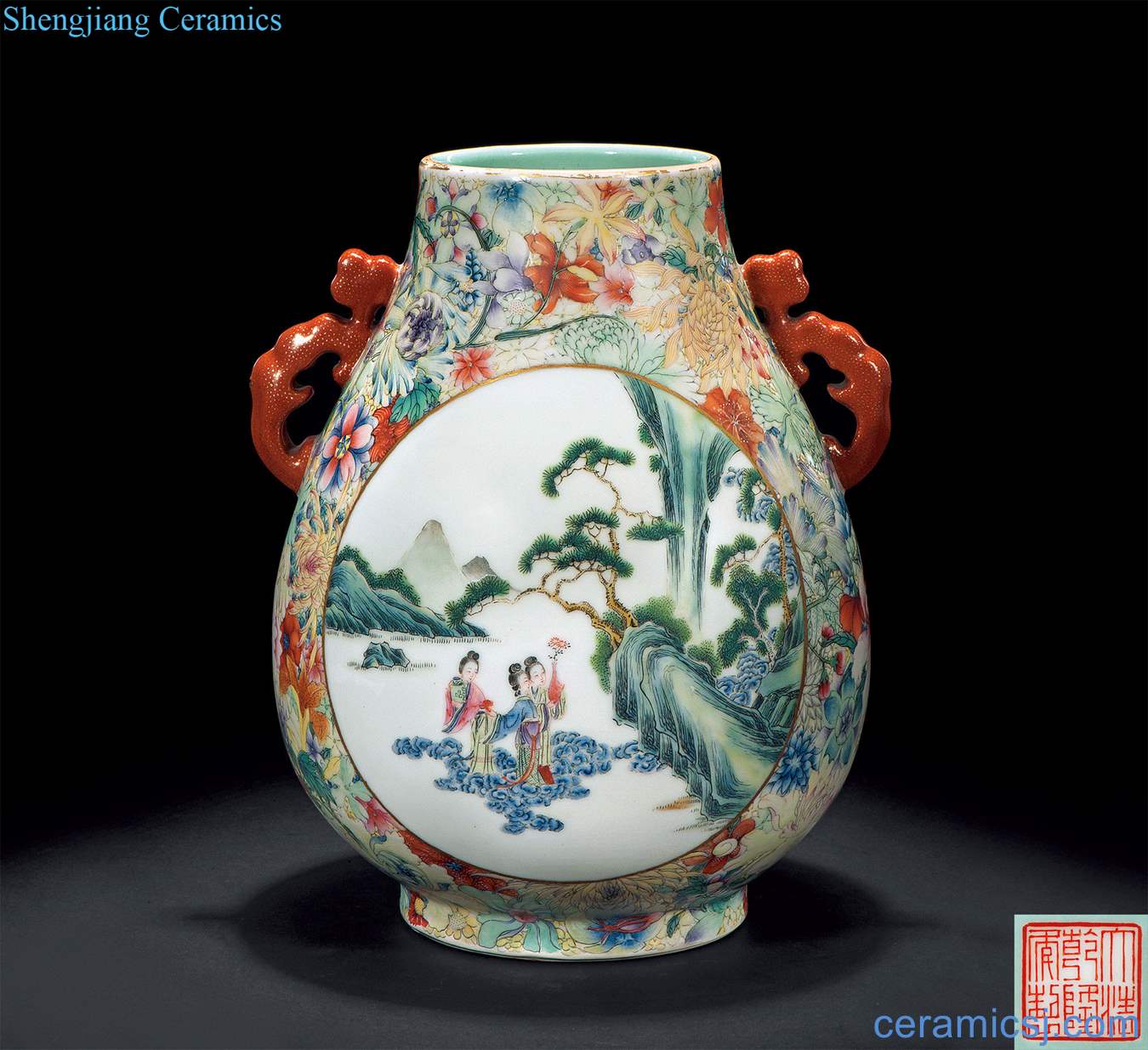 Pastel reign of qing emperor guangxu medallion flowers don't open medallion offer longevity figure double therefore ear