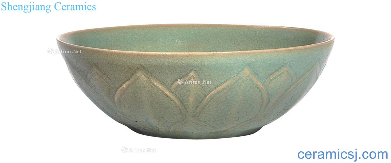 Your kiln azure glaze carved lotus pattern bowl (a)