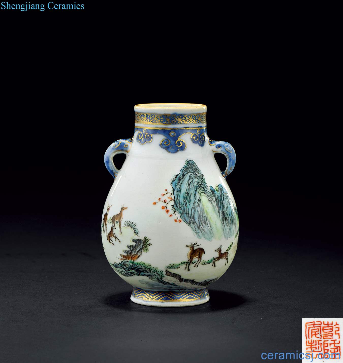 Qing qianlong pastel deer grain small bottle