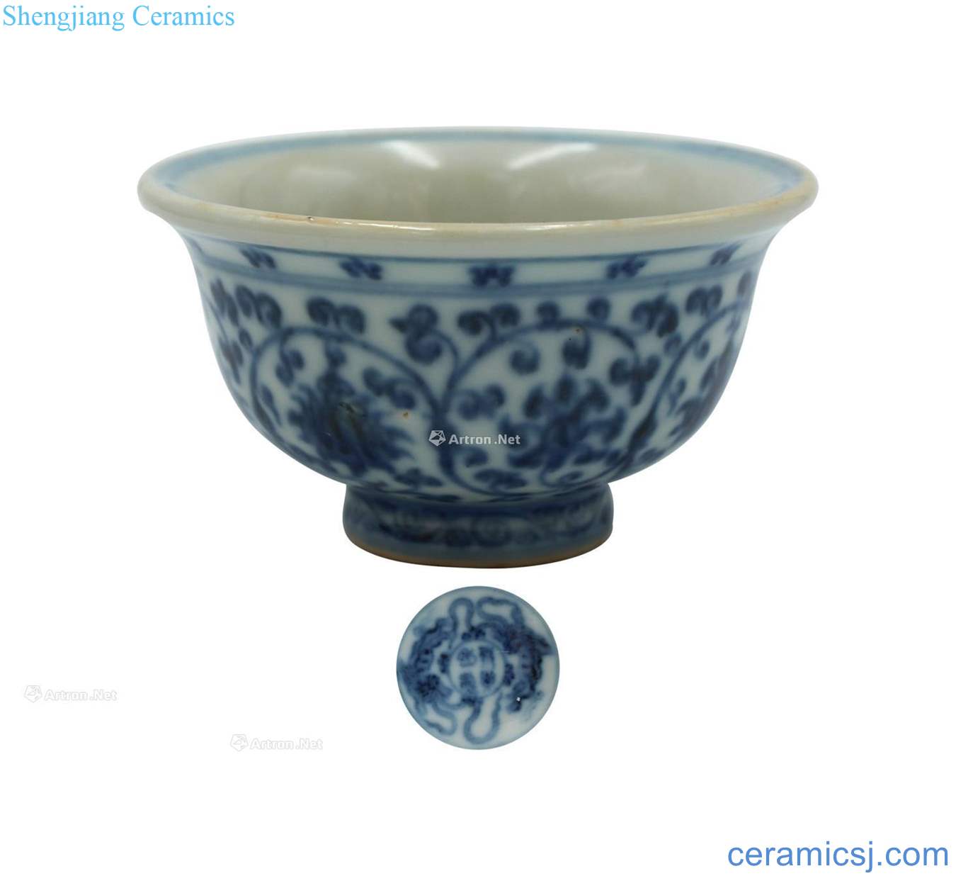 Blue and white tie up branch flowers grain pressure hand cup (a)