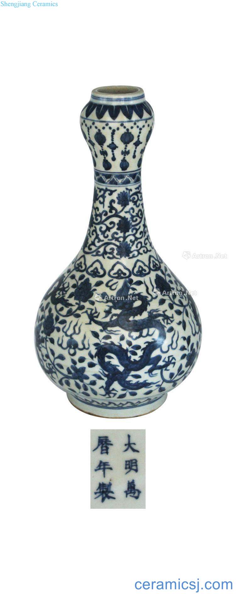 Blue and white tie up branch dragon garlic bottle (a)