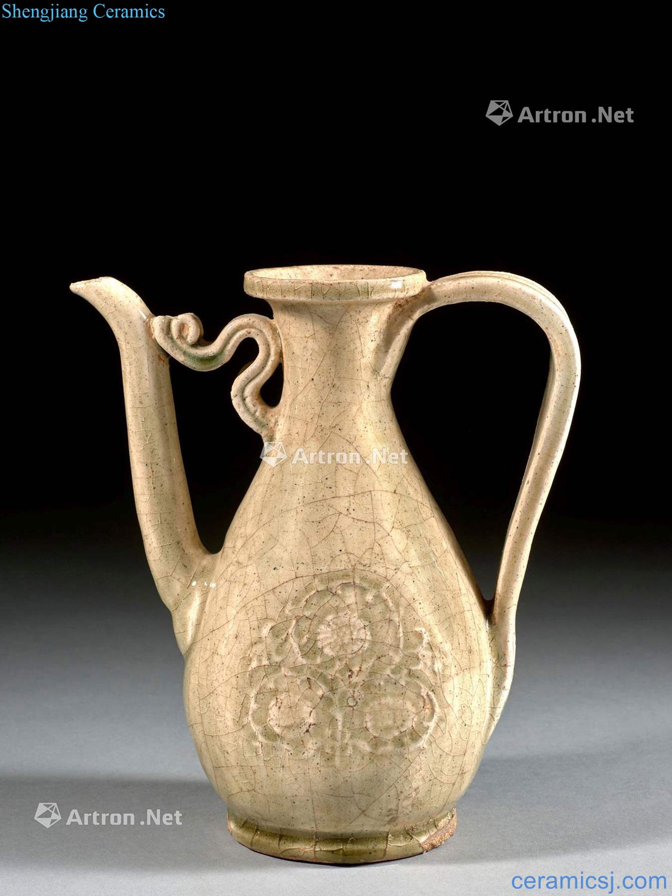CHINA, the newest YUAN DYNASTY, the 14 th CENTURY A CELADON GLAZE EWER