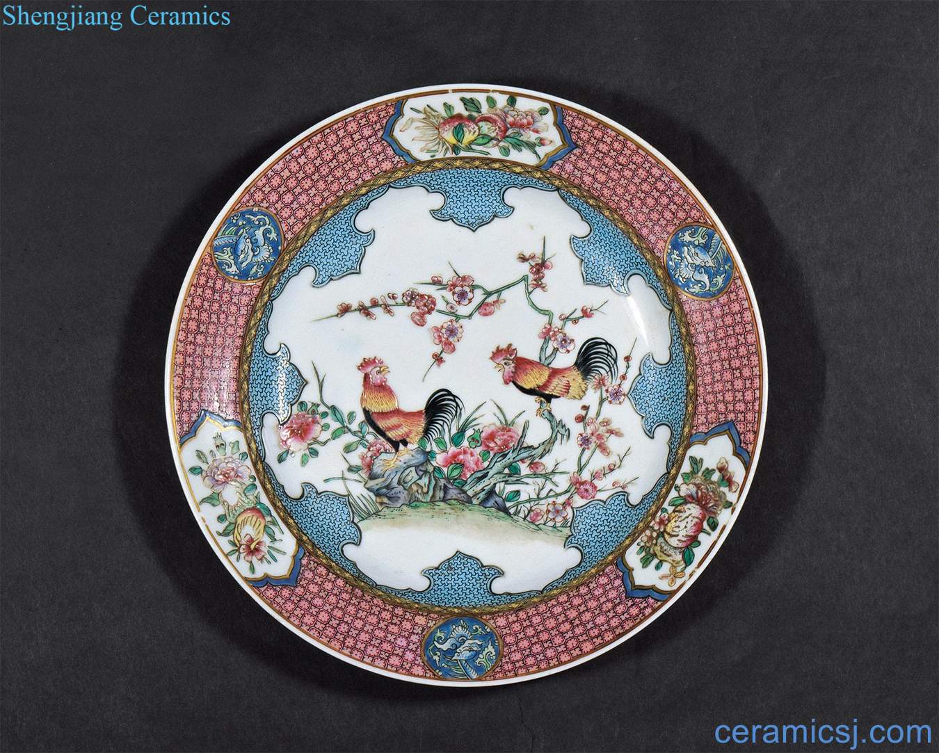 Qing yongzheng carmine pastel great luck figure plate