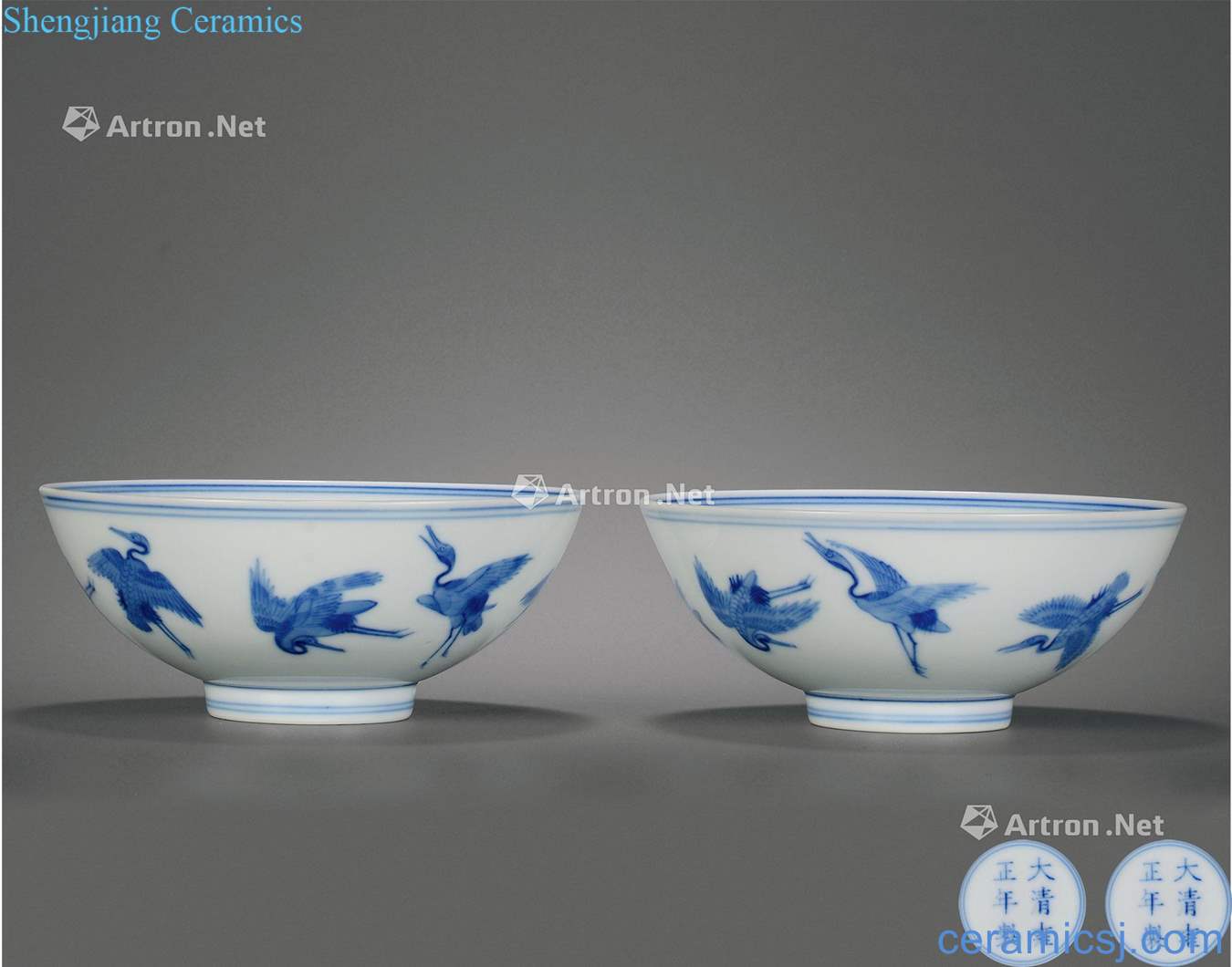 Qing yongzheng Blue and white cranes with eight spring figure bowl (a)