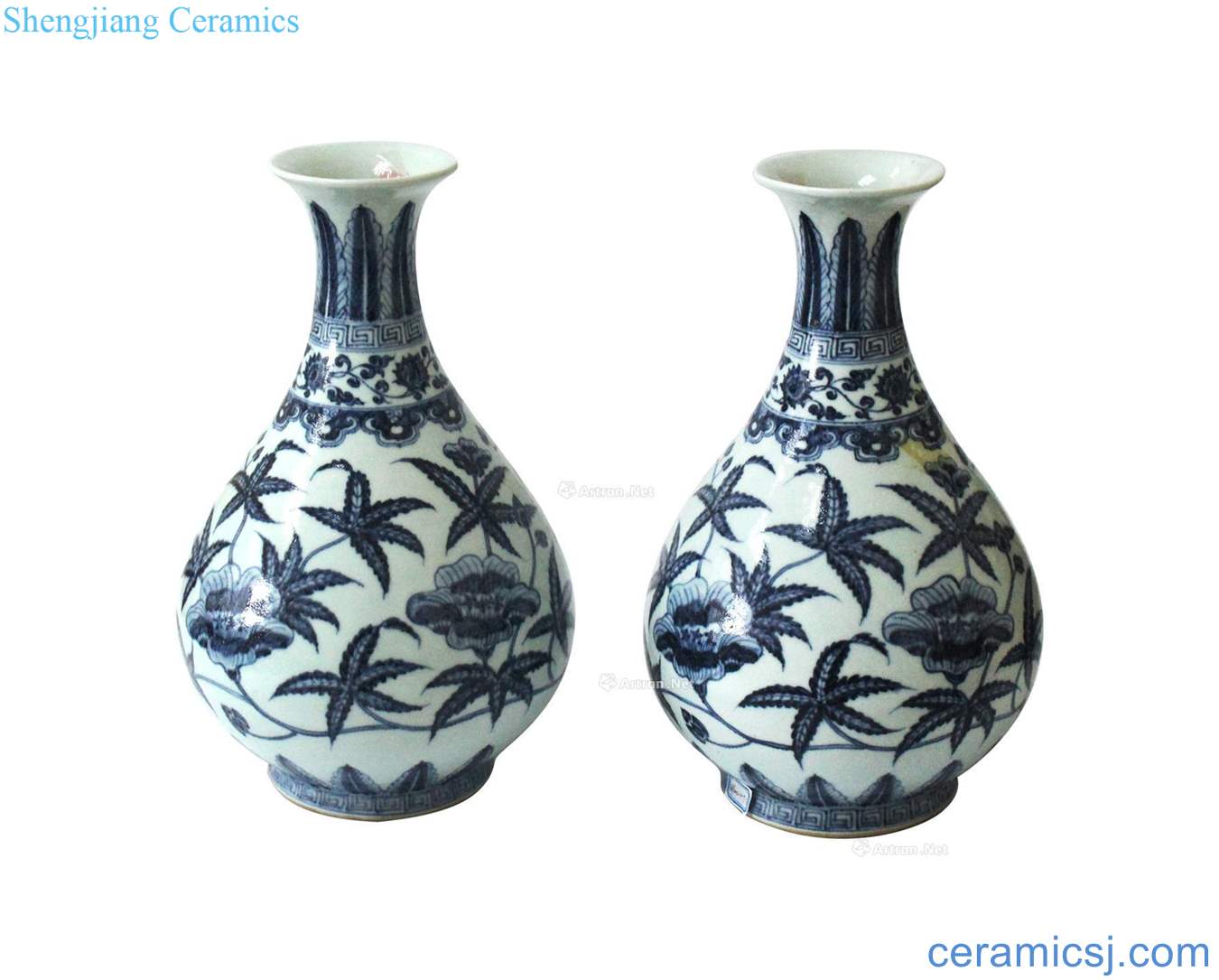 Ming Blue and white flower grain okho spring bottle (ii) a pair