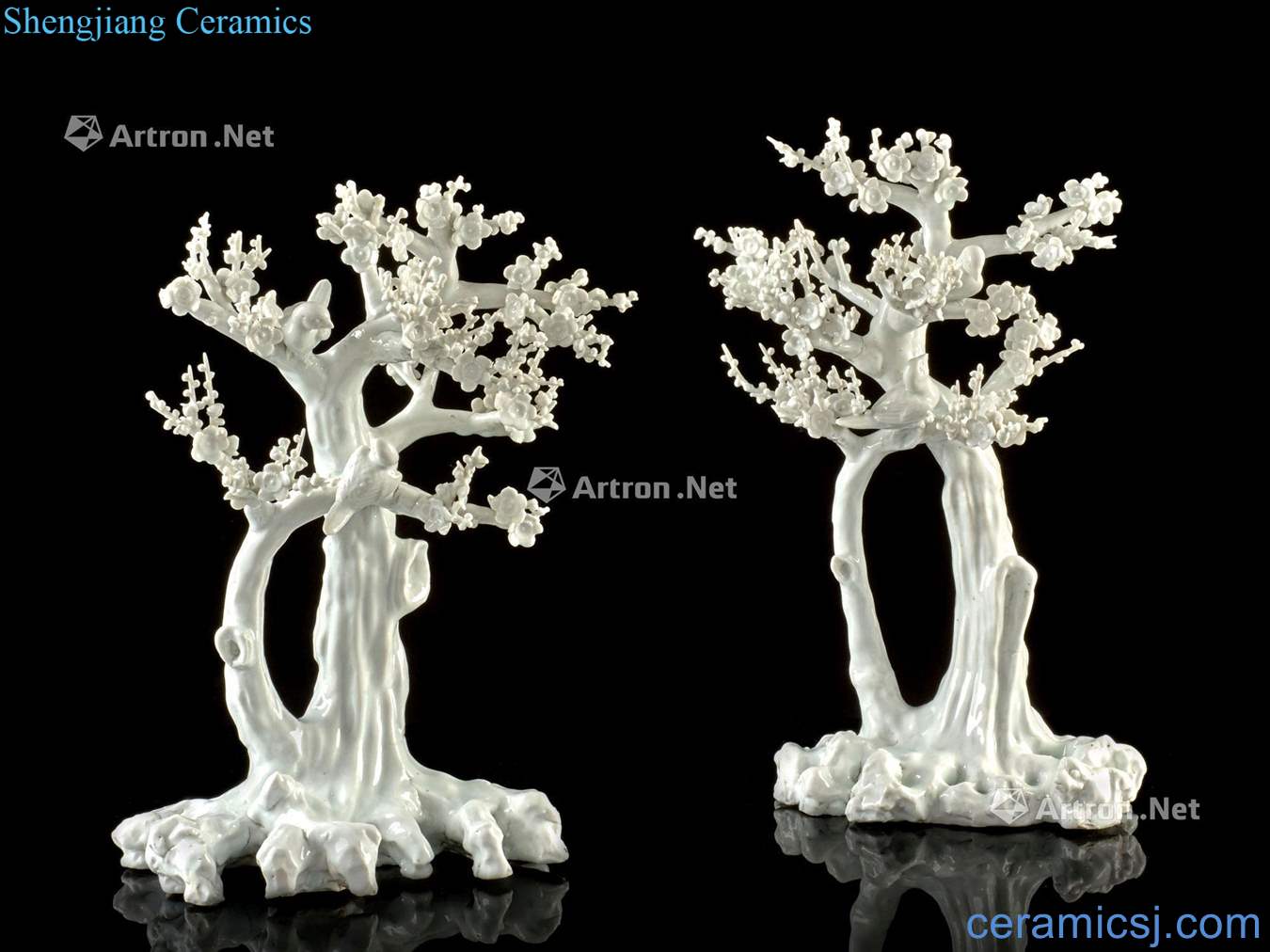CHINA, the QING DYNASTY, KANGXI PERIOD (1662-1722), A PAIR OF BALNC DE CHINE PORCELAIN TREES