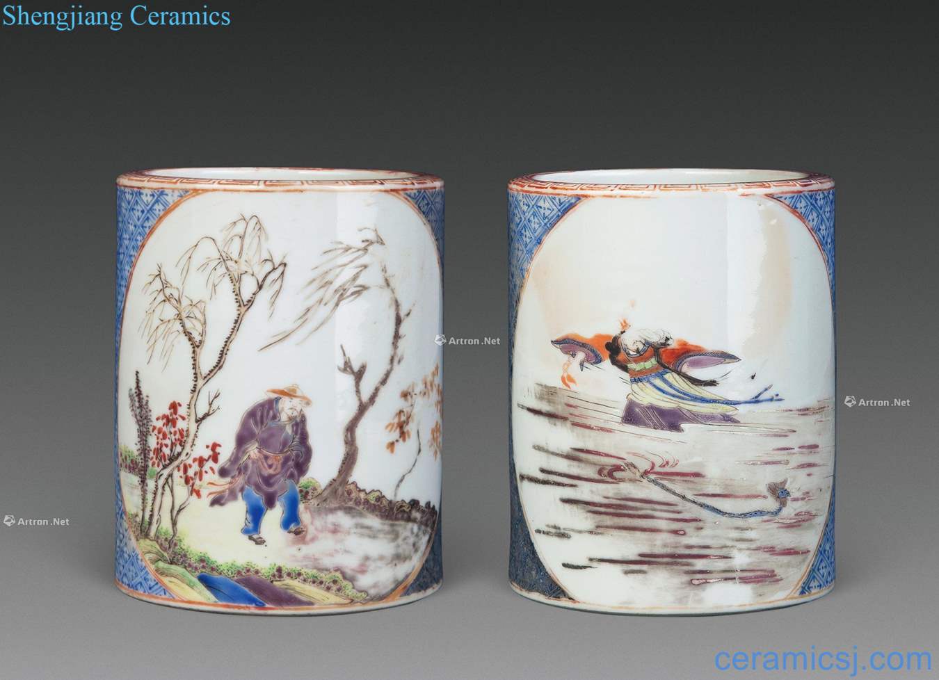 Mid qing Pastel Wei Zheng dragon king story figure pen container