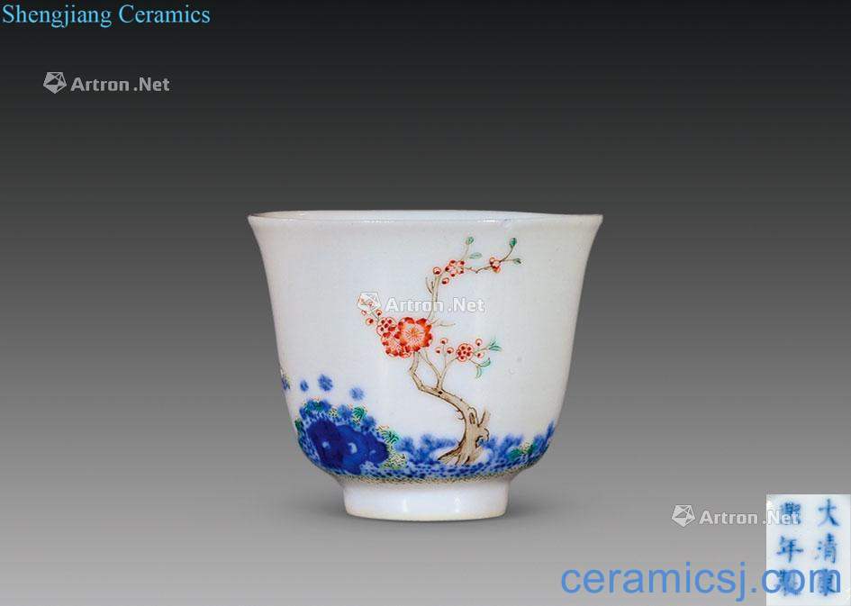 Qing guangxu Blue and white color lotus flora cup