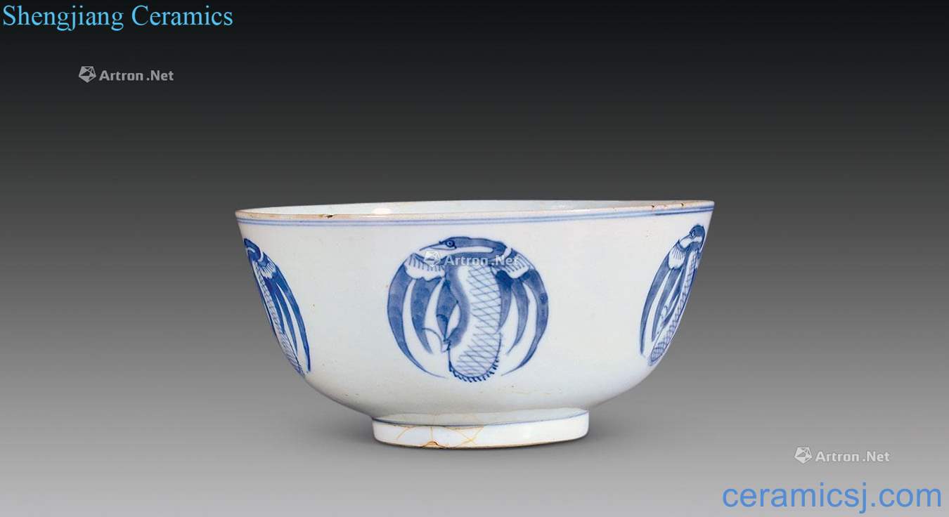 Qing dynasty blue and white crane grain big bowl