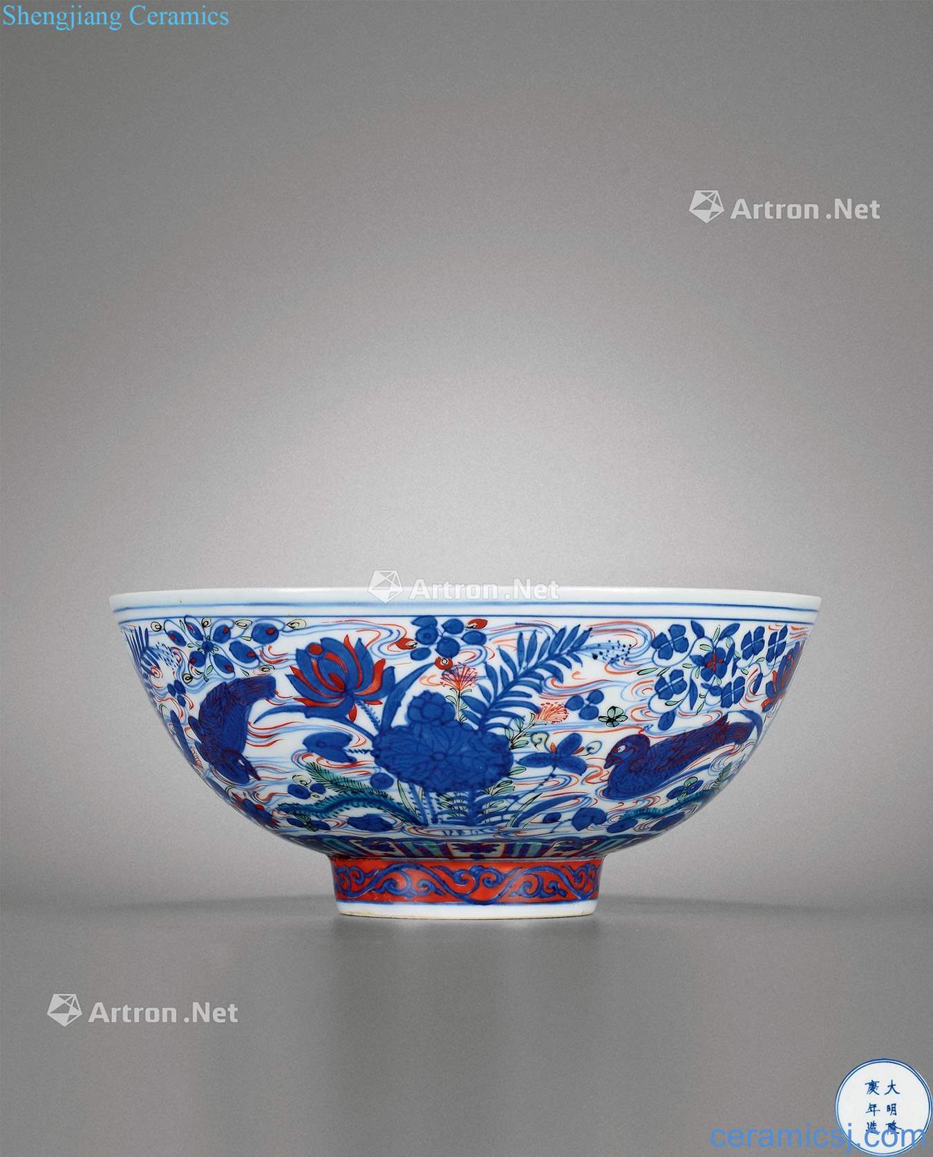 Ming longqing Blue and white color lianchi yuanyang jiao wen bowl filled with pool
