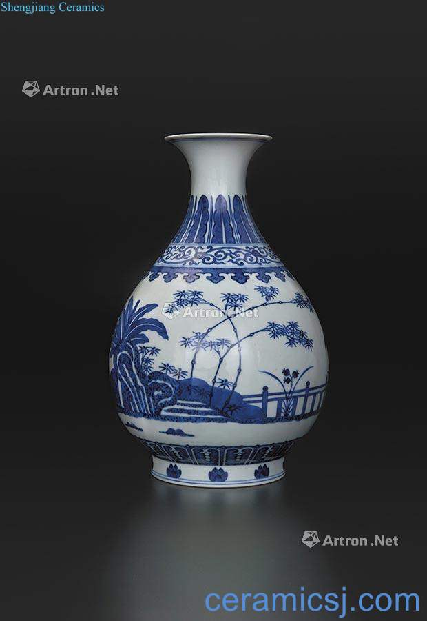 Guangxu guanyao Blue and white bamboo stone plantain okho spring bottle