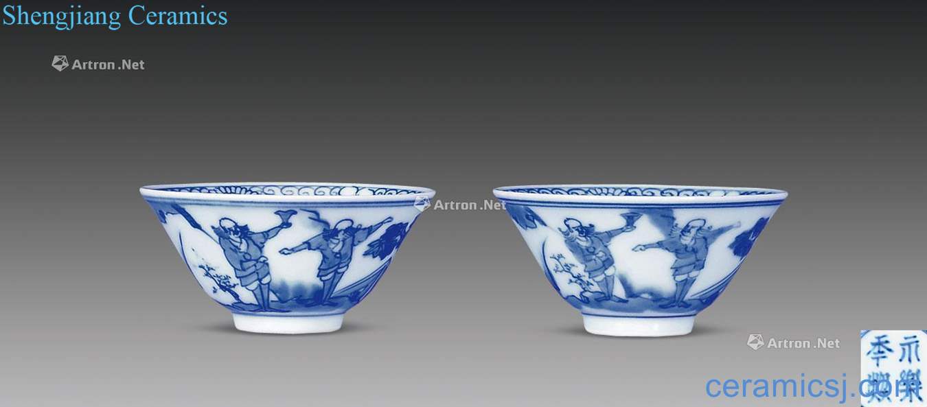 Qing dynasty blue and white western characters bowl (a)