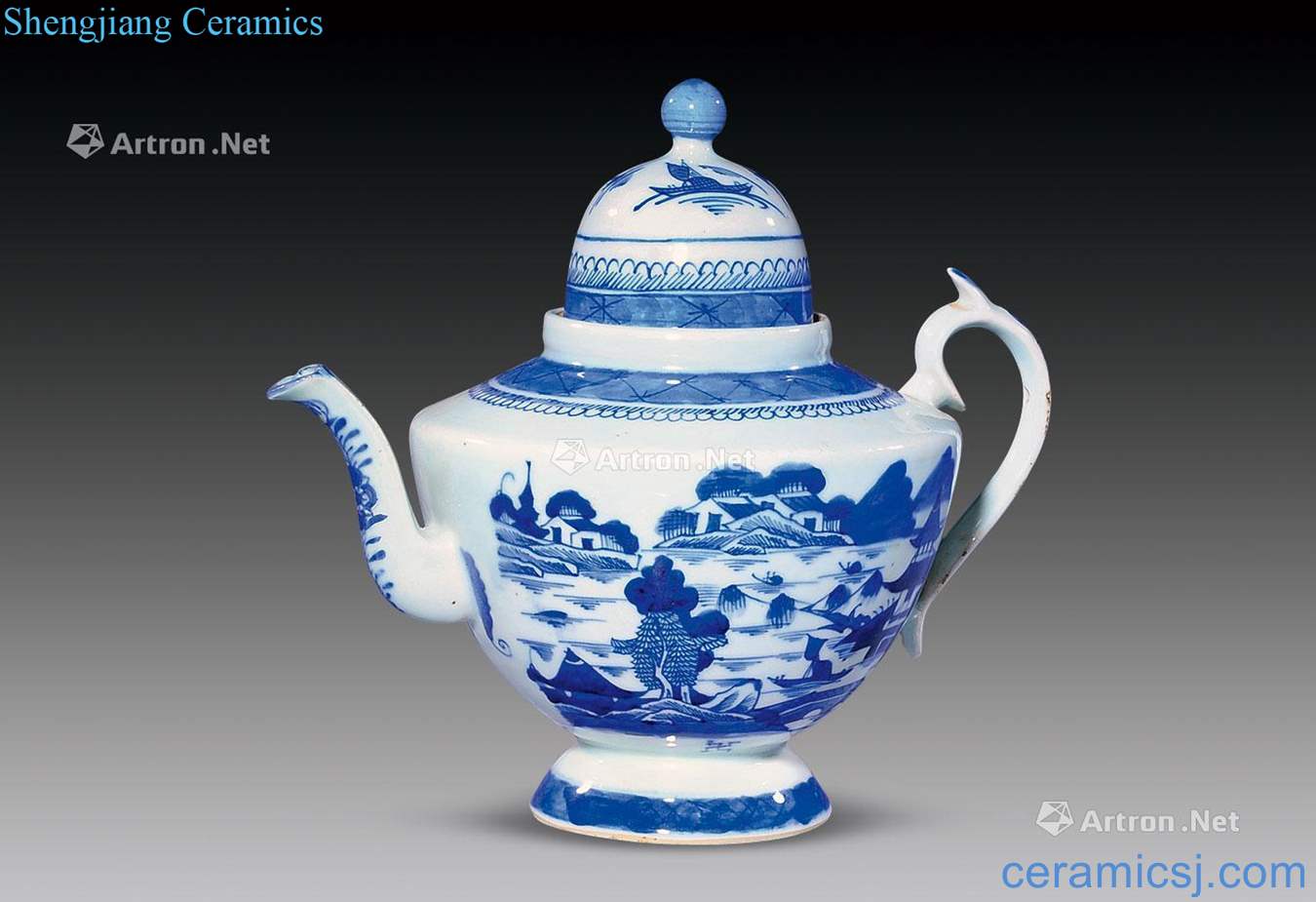 Qing qianlong Blue and white landscape pattern ewer