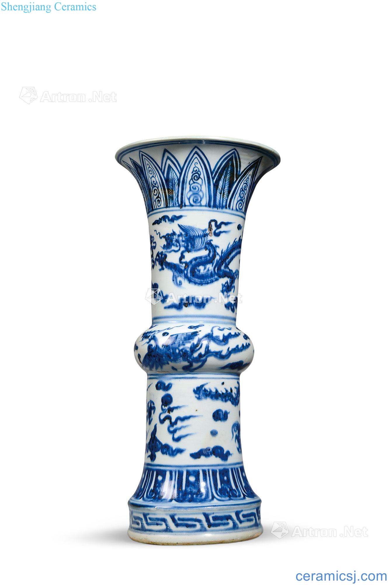 MingZhengTong Blue and white longfeng pattern vase with flowers