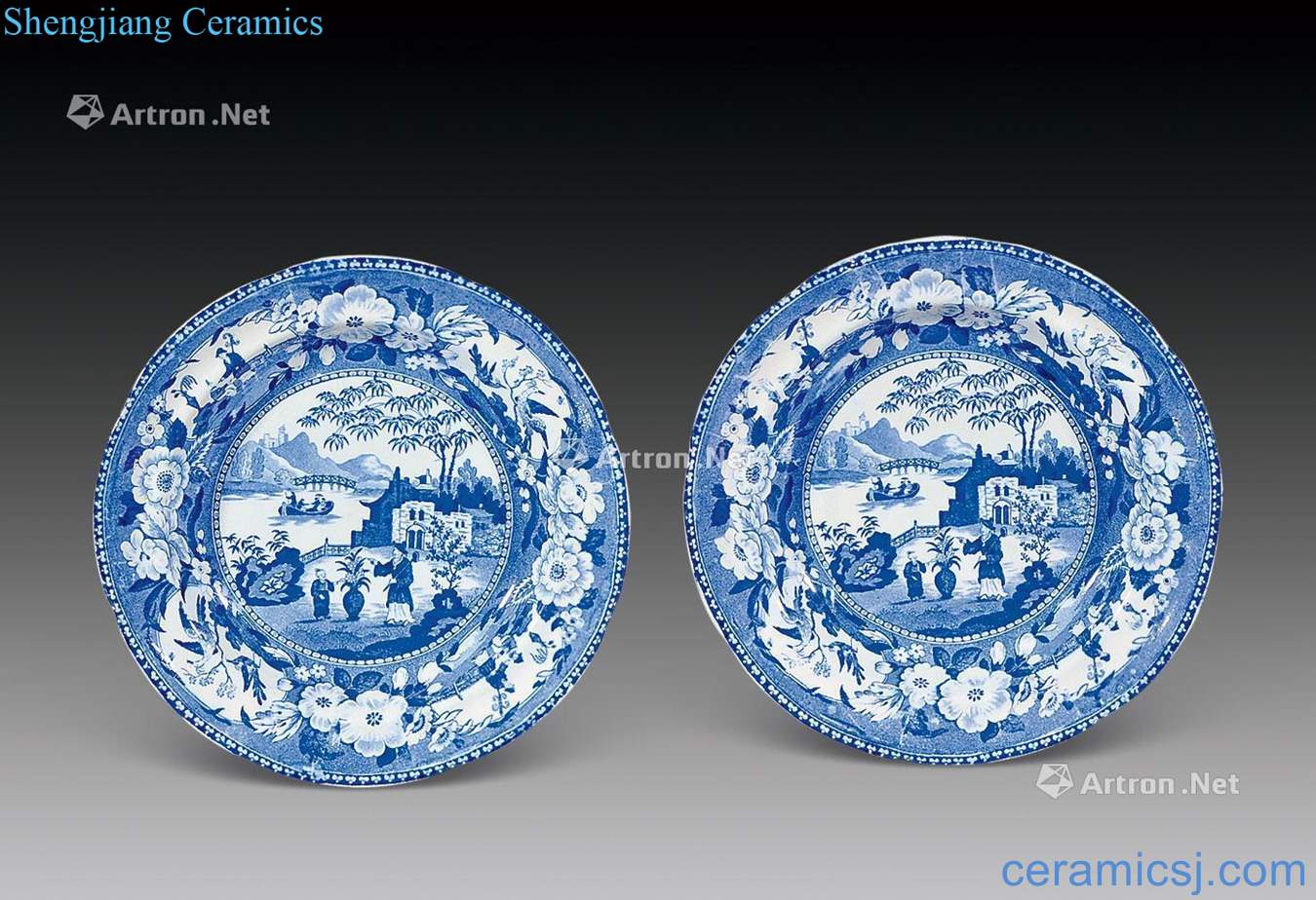 Blue and white western character lines take qing qianlong pulp tire mouth plate (a)