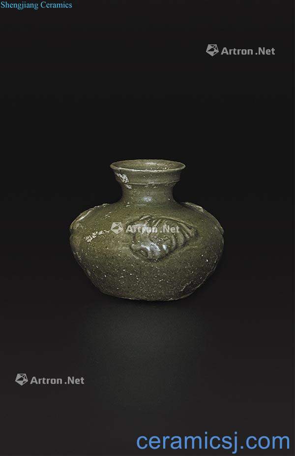 The kiln of the eastern green glaze run animal print small pot